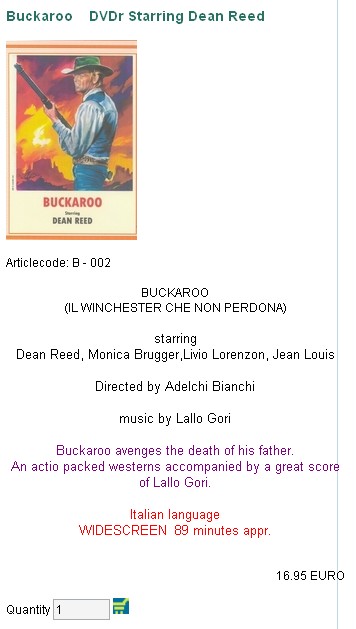 Buckaroo    DVDr Starring Dean Reed